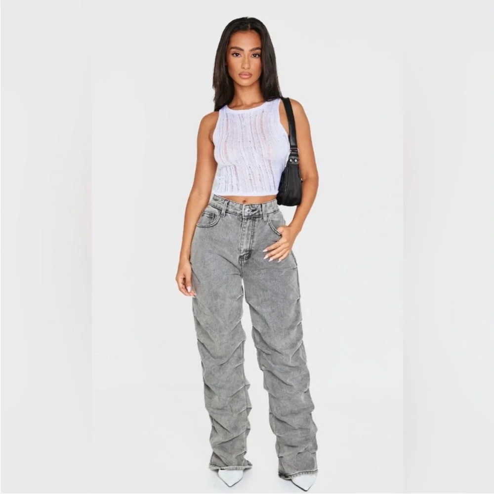 PrettyLittleThing Gray‎ Washed Straight Leg Jeans